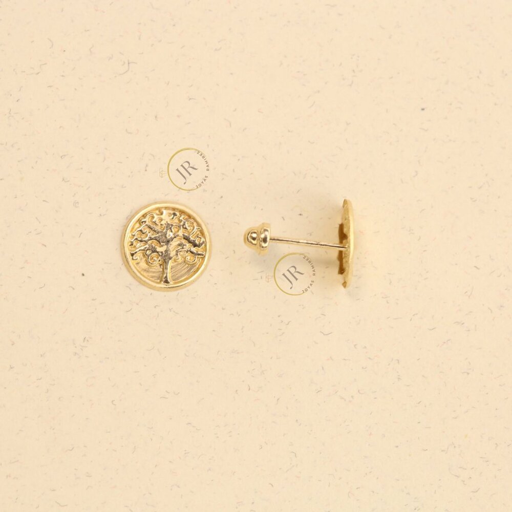14K Yellow Gold Tree of Life Stud Earrings · Meaningful Gift for Mom. - Picture 3 of 8